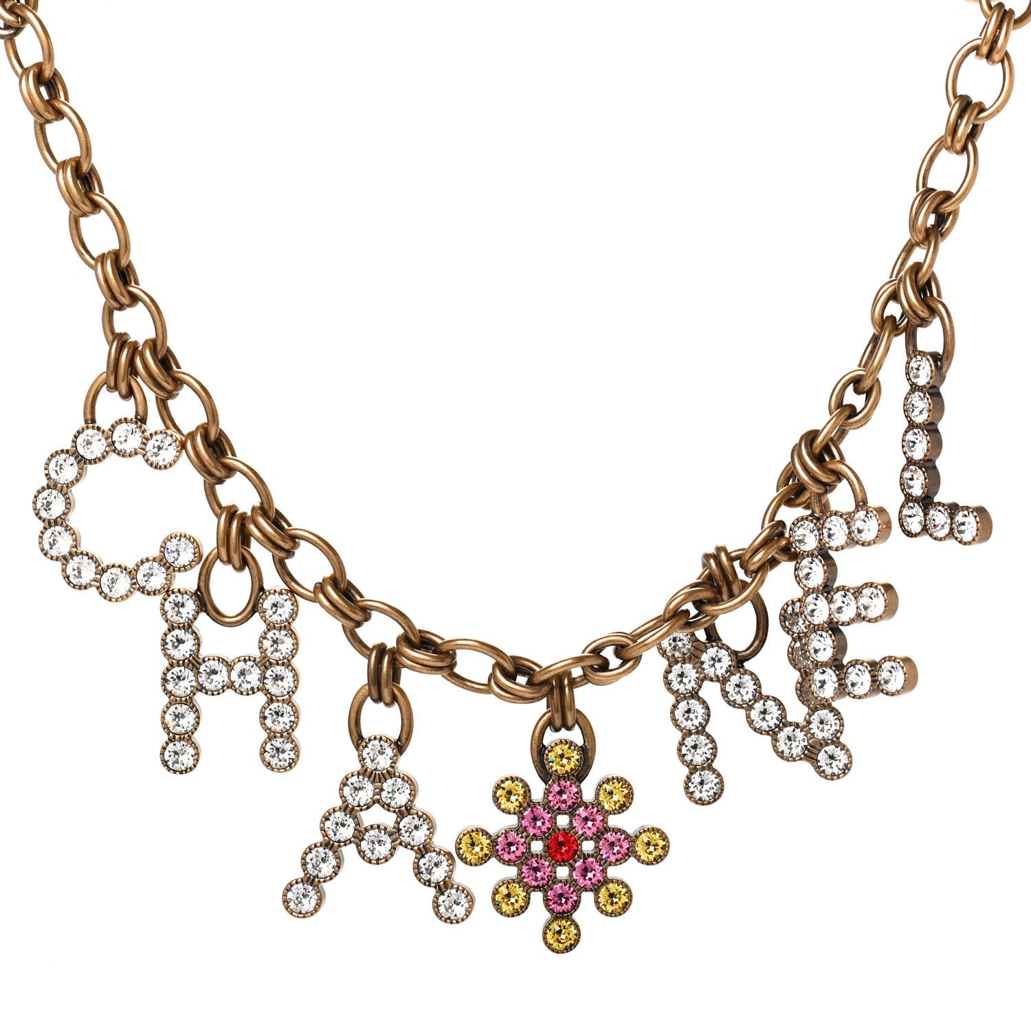 Chanel Metal Crystal City of Lights Logo Necklace Gold Multicolor 1 of 3