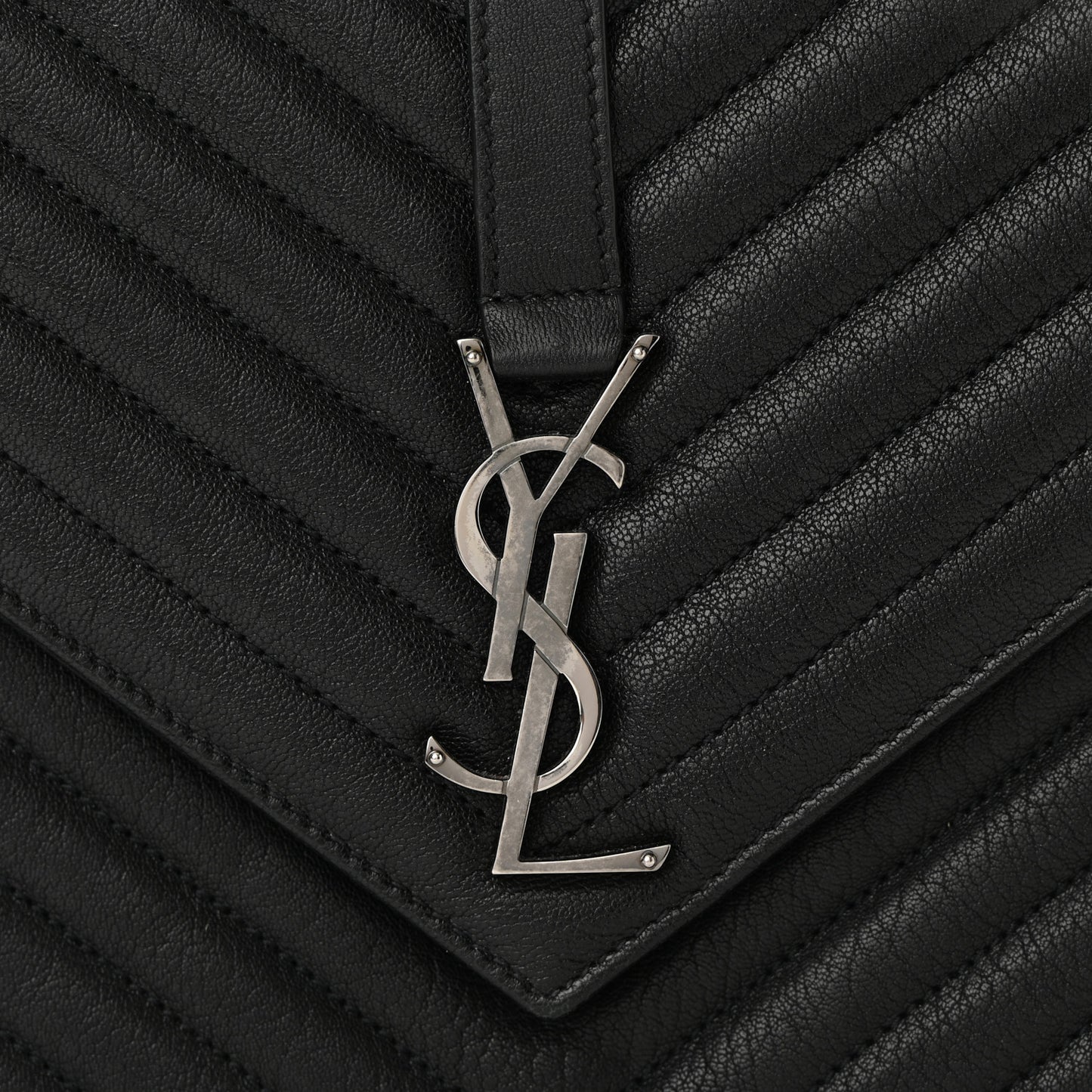 Sheepskin Matelasse Chevron Monogram Large College Satchel Black