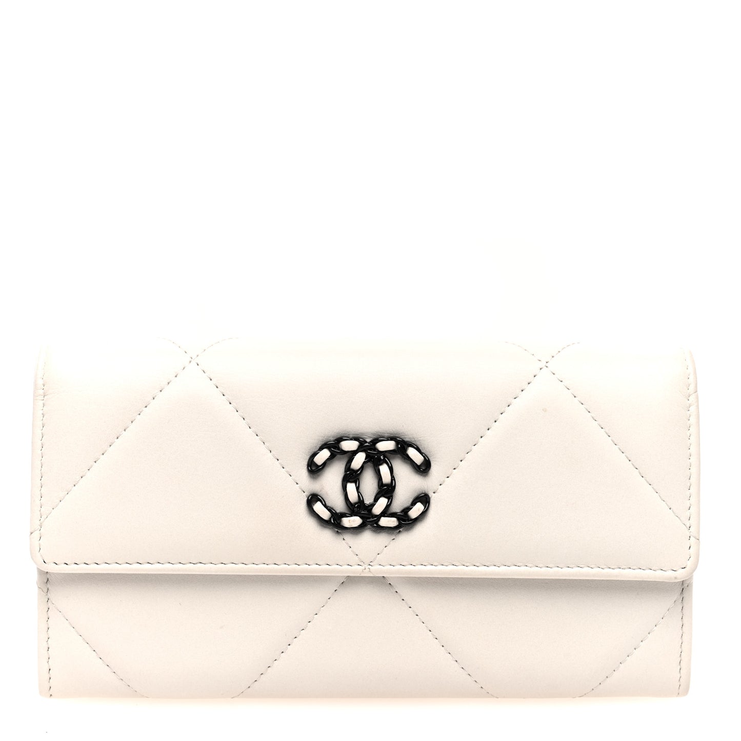 Lambskin Quilted Chanel 19 Flap Wallet White Black