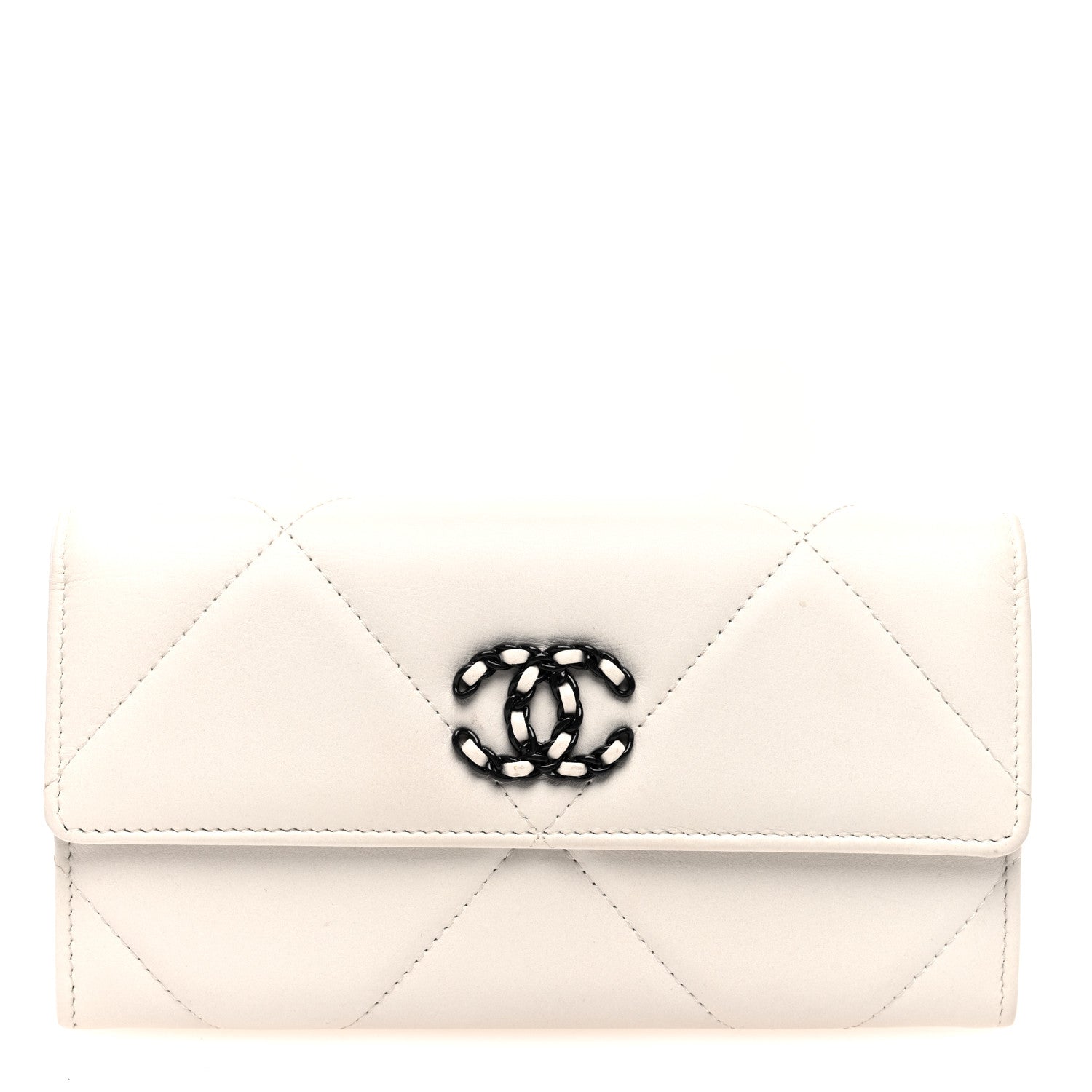 Chanel Lambskin Quilted Chanel 19 Flap Wallet White Black 1 of 7