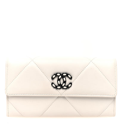 Chanel Lambskin Quilted Chanel 19 Flap Wallet White Black 1 of 7