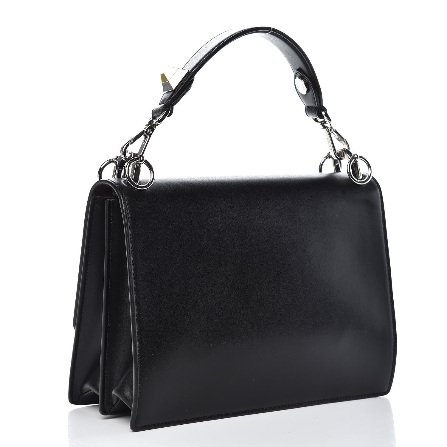 Fendi Vitello Liberty Lucido Metal Monster Eyes Studded Kan I Shoulder Bag Black 3 of 10