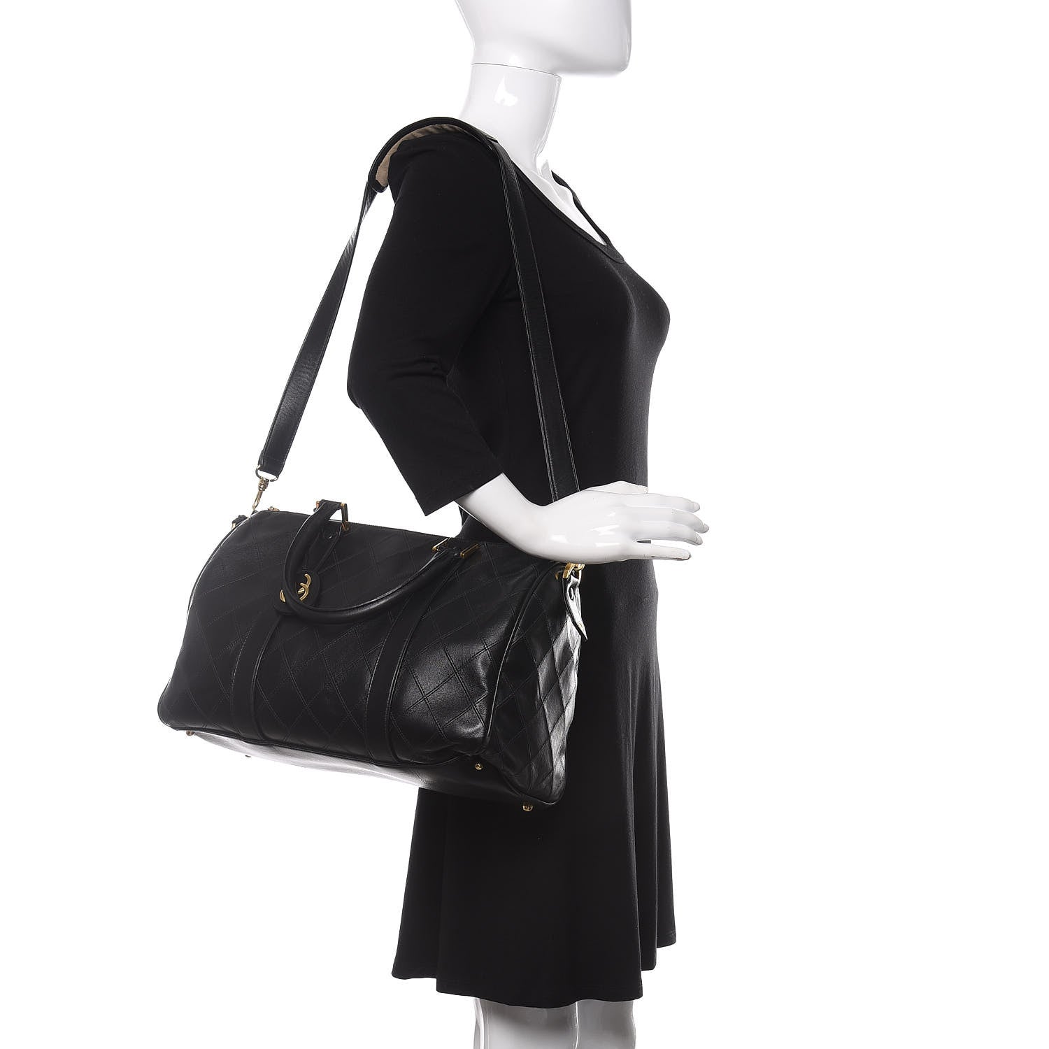 Chanel Calfskin Stitched CC Boston Black 3 of 13