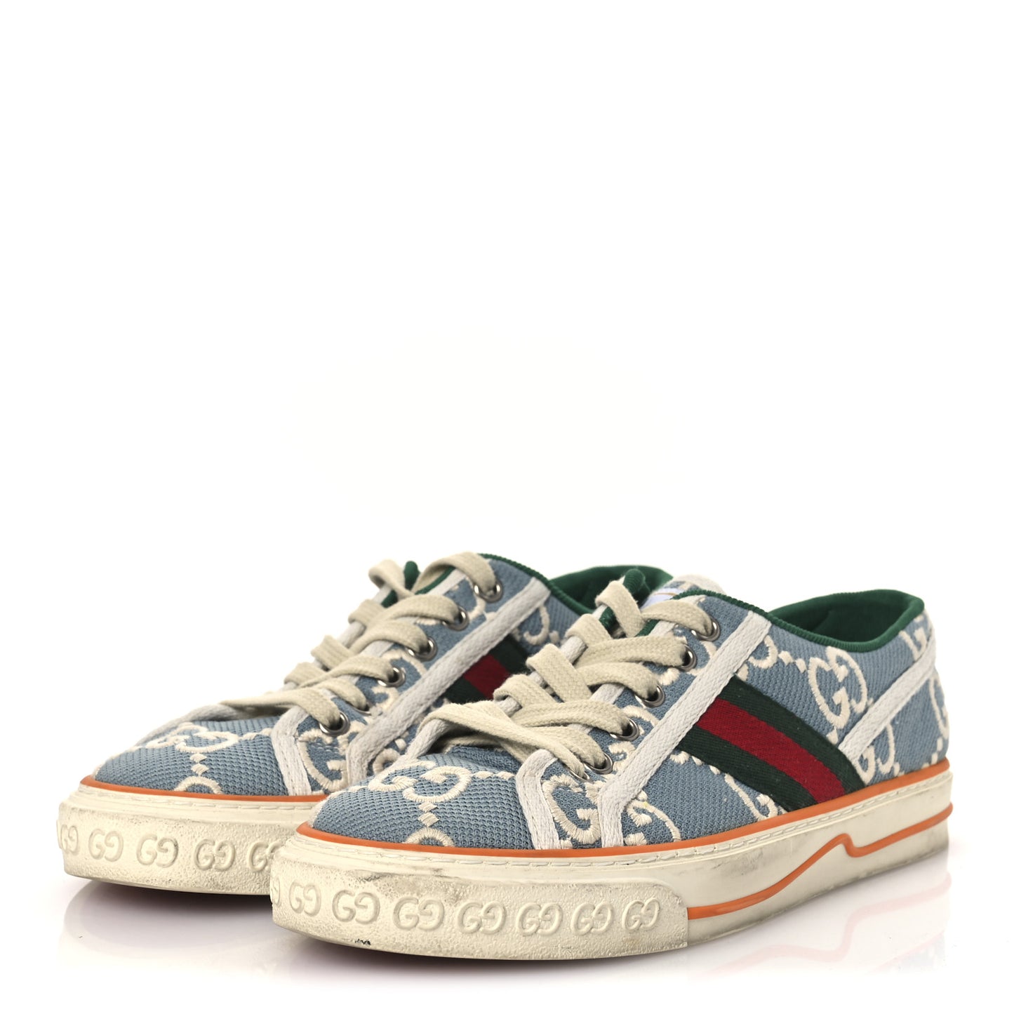 Cotton GG Monogram Web Womens 1977 Tennis Sneakers 37.5 Philod Ivory Mystic White