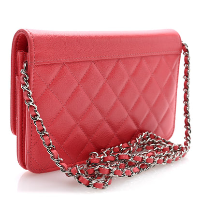Chanel Grained Calfskin Quilted CC Box Wallet On Chain WOC Pink 3 of 10