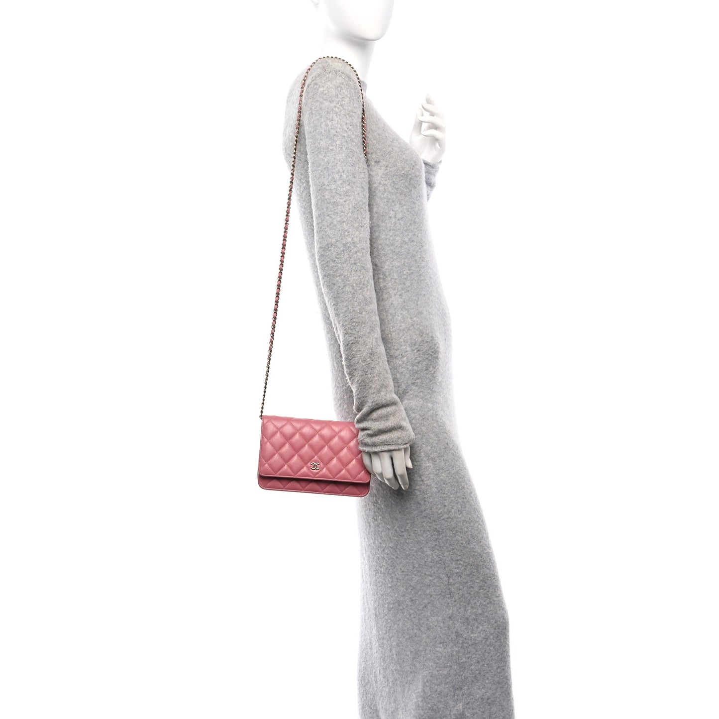 Caviar Quilted Wallet On Chain WOC Dark Pink