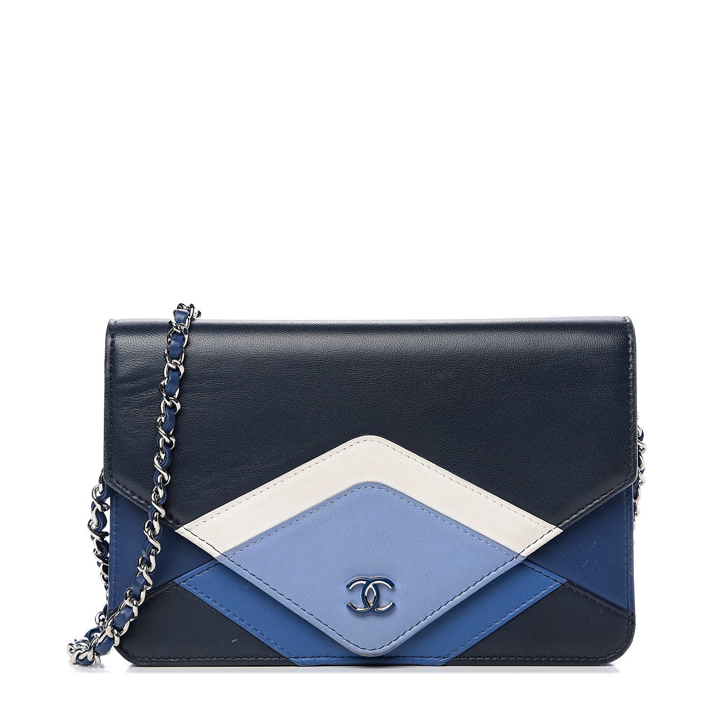 Lambskin Stitched Wallet On Chain WOC Blue