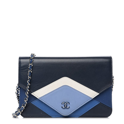 Chanel Lambskin Stitched Wallet On Chain WOC Blue 1 of 12
