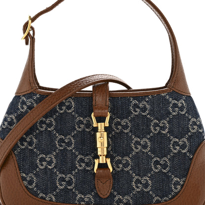 Gucci New Denim GG Monogram Calfskin Mini Jackie 1961 Hobo Blue Tea Cuir 8 of 11