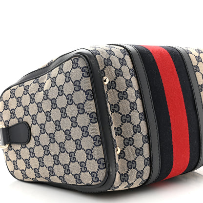 Gucci Monogram Selleria Calfskin Vintage Web Medium Boston Beige Blue 9 of 11