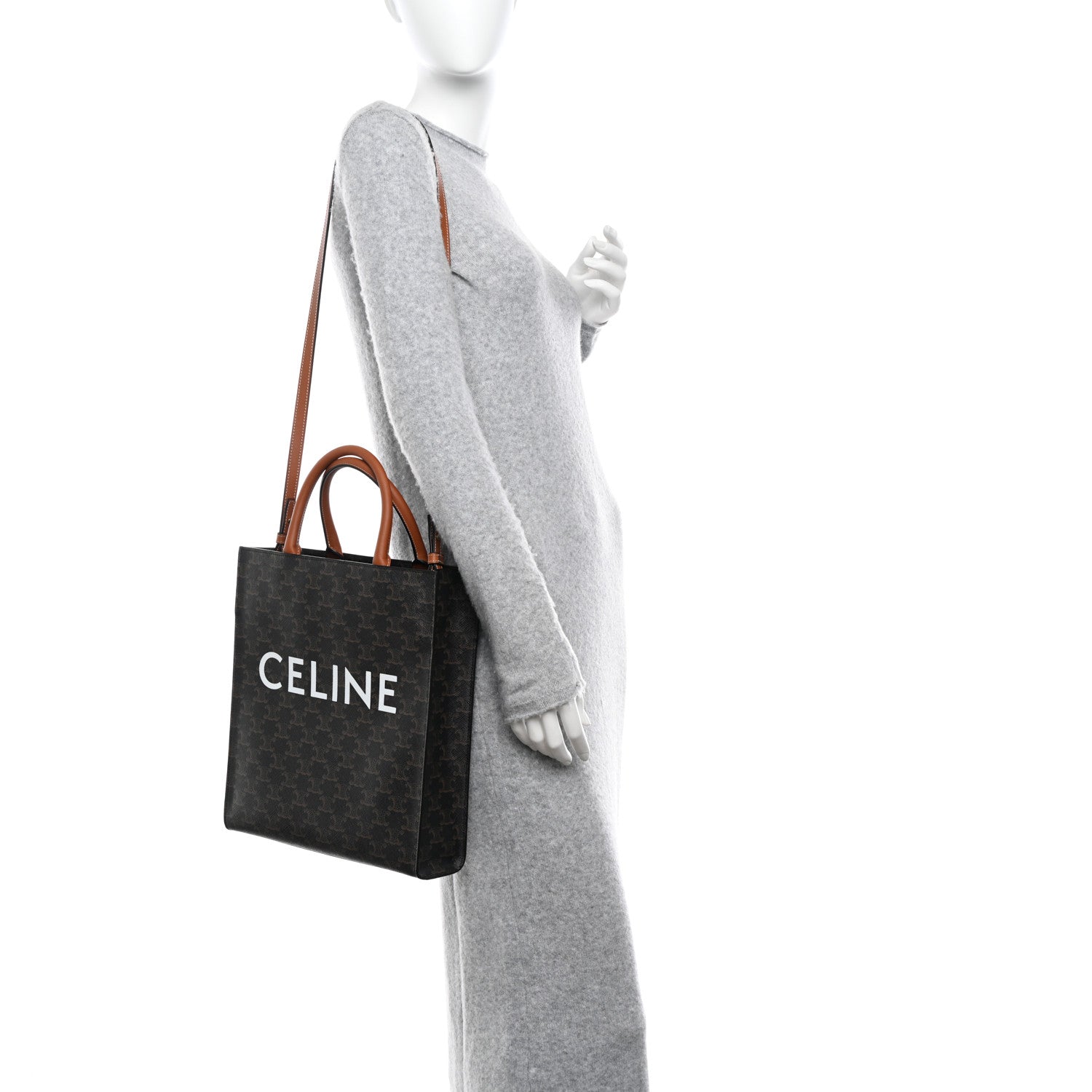 Celine Triomphe Canvas Calfskin Small Vertical Cabas Tan 2 of 9