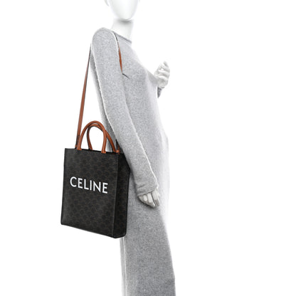Celine Triomphe Canvas Calfskin Small Vertical Cabas Tan 2 of 9