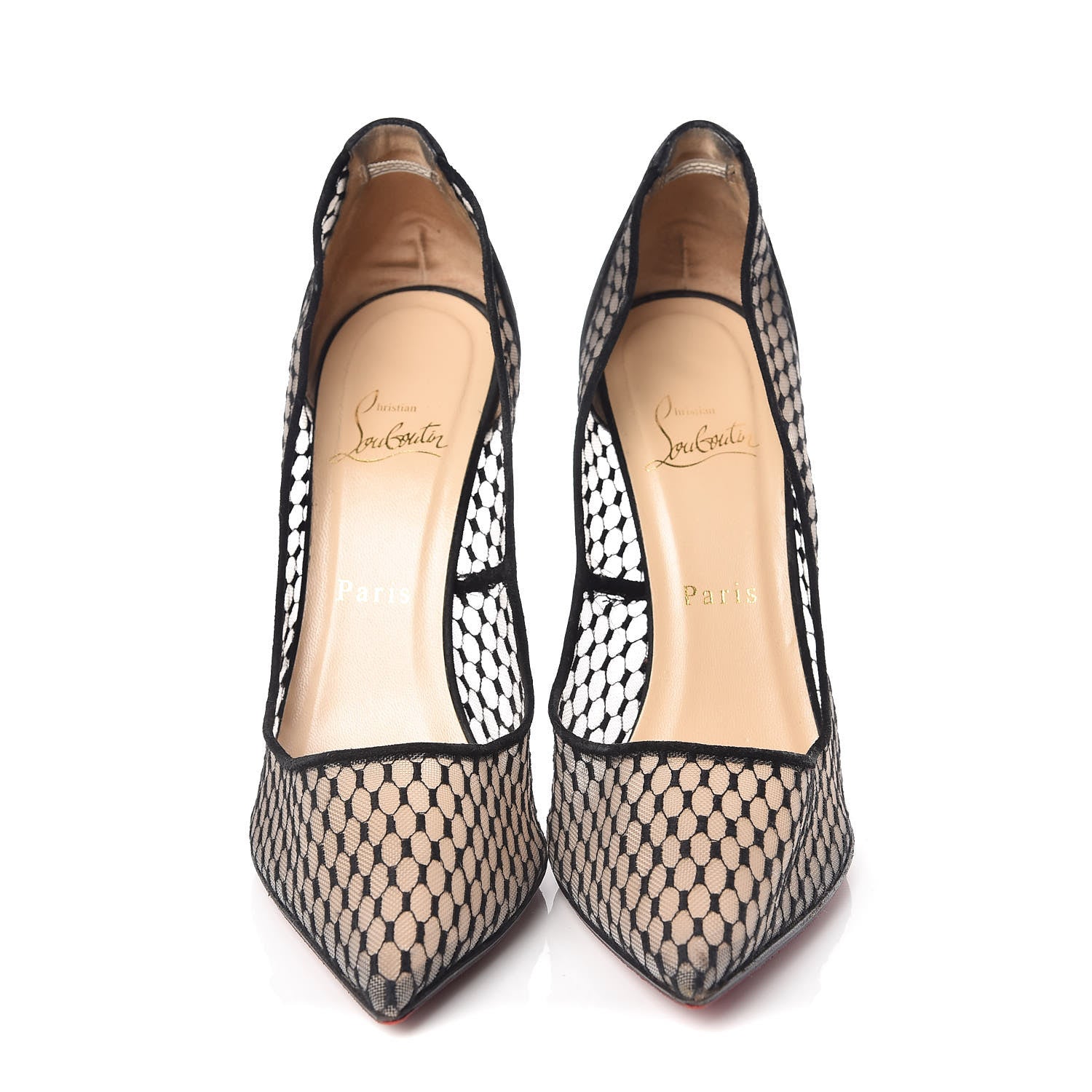 Christian Louboutin Fishnet Kid Suede Resille Follies 100 Pumps 39 Natural Black 2 of 13