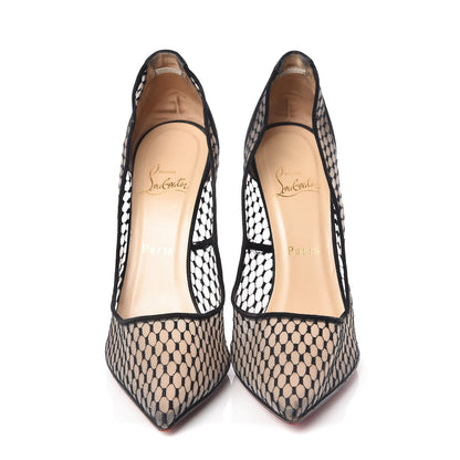 Christian Louboutin Fishnet Kid Suede Resille Follies 100 Pumps 39 Natural Black 2 of 13