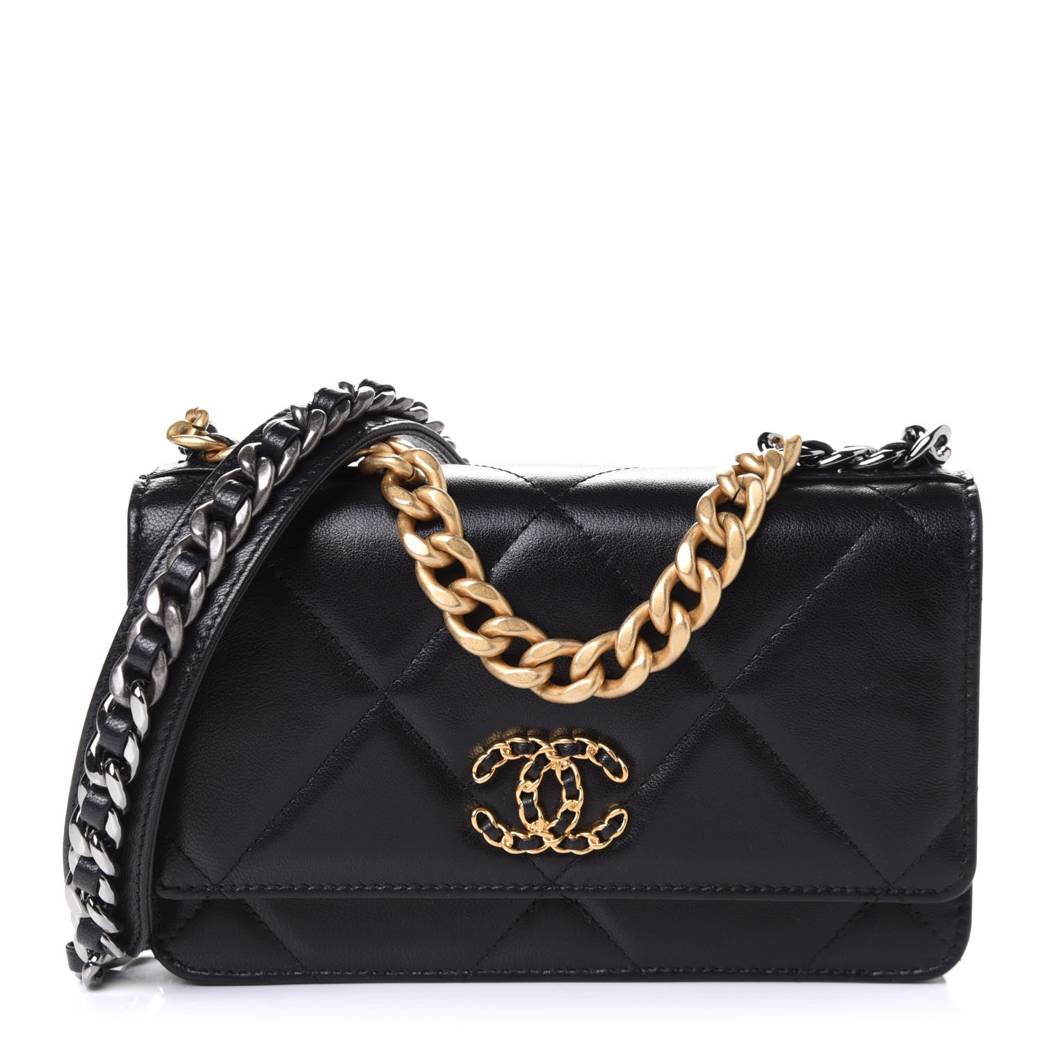 Chanel Goatskin Quilted Chanel 19 Wallet On Chain WOC Black 1 of 6