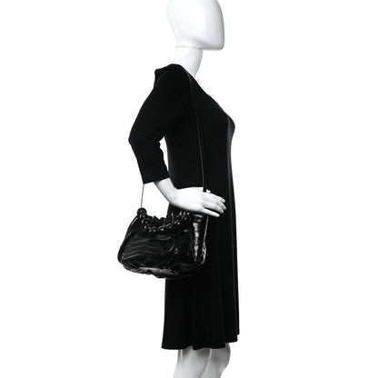 Nancy Gonzalez Crocodile Bead Handle Shoulder Bag Black 2 of 8