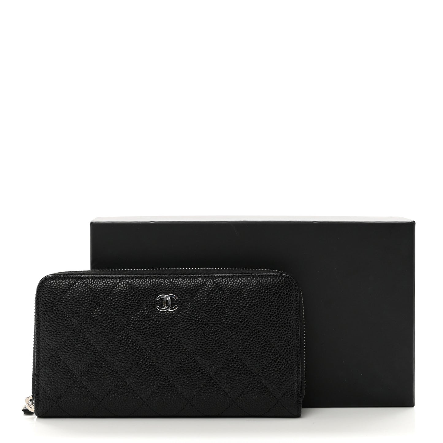 Caviar Quilted Large Gusset Zip Around Wallet Black