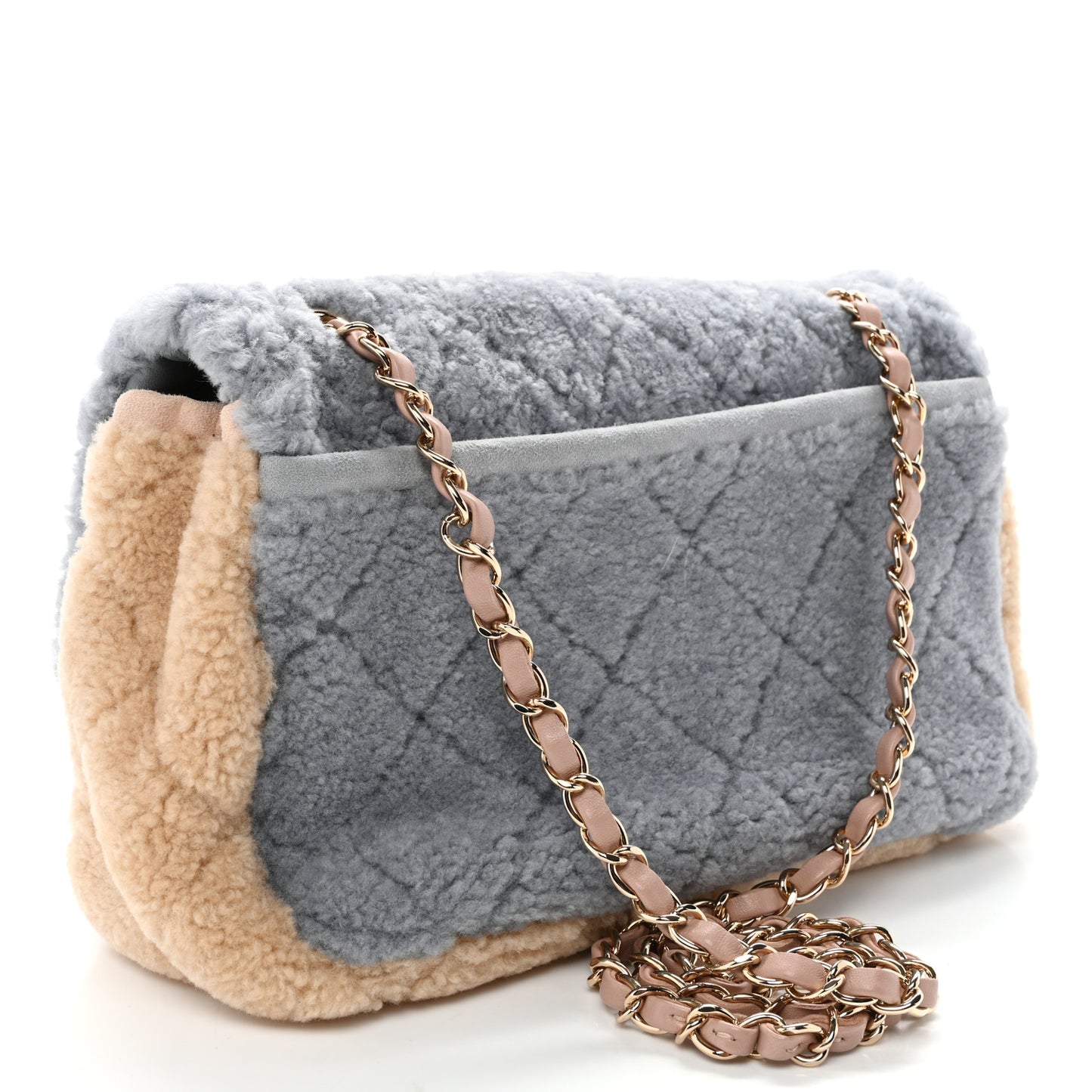 Shearling Sheepskin Single Flap Gray Pink Beige