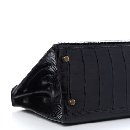 Hermes Shiny Porosus Crocodile Kelly Sellier 32 Black 9 of 12