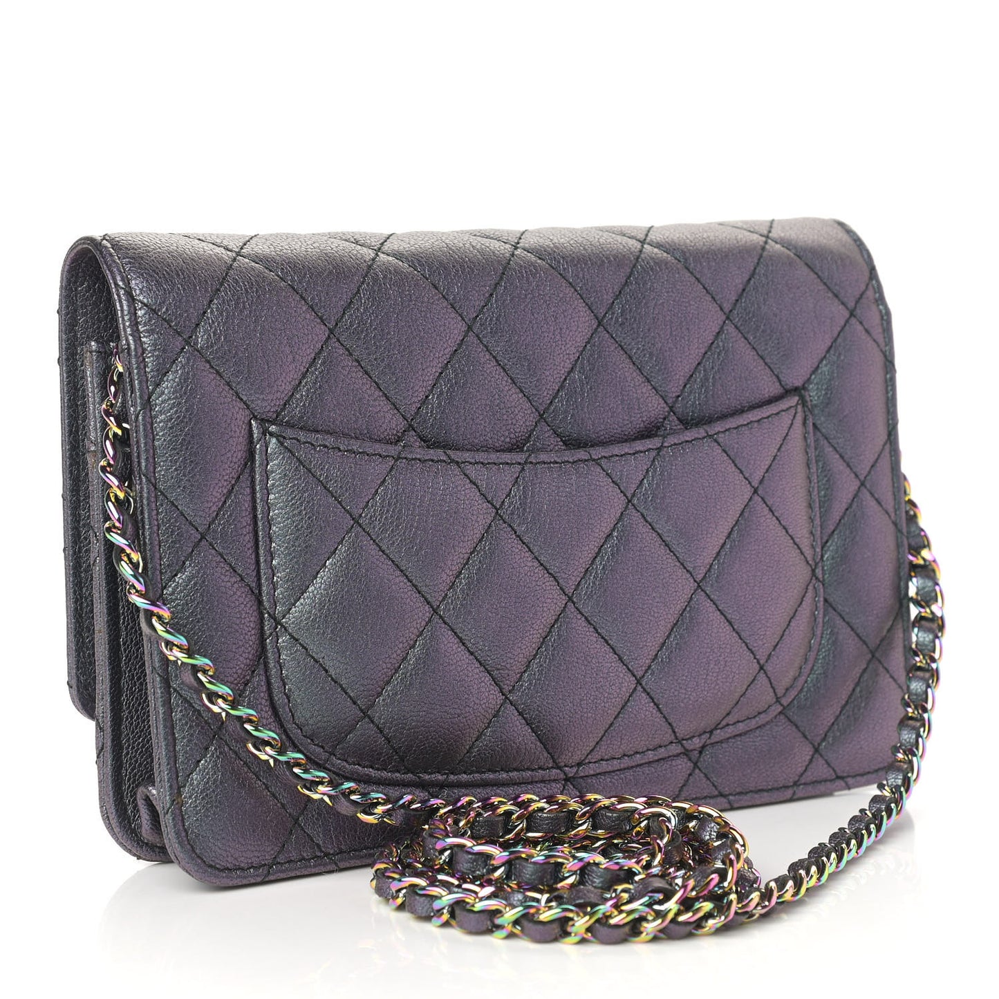 Iridescent Goatskin Quilted Wallet On Chain WOC Purple