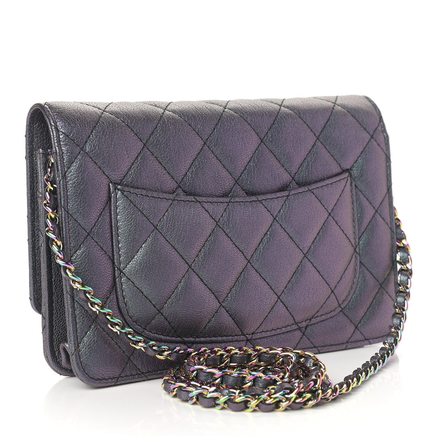 Chanel Iridescent Goatskin Quilted Wallet On Chain WOC Purple 3 of 9