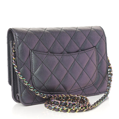 Chanel Iridescent Goatskin Quilted Wallet On Chain WOC Purple 3 of 9