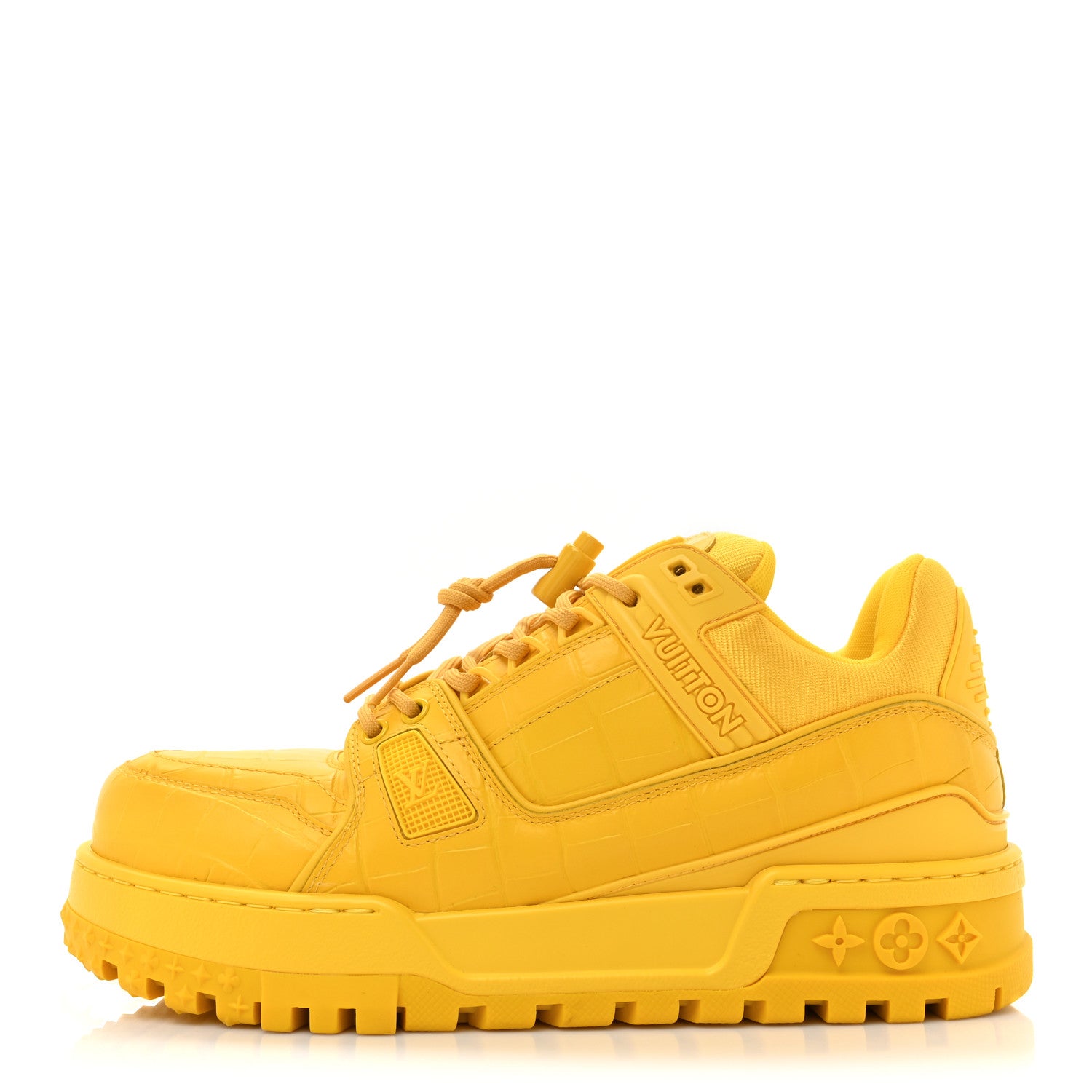 Louis Vuitton Calfskin Alligator Embossed Mens LV Trainer Maxi Sneakers 6 Yellow 1 of 13
