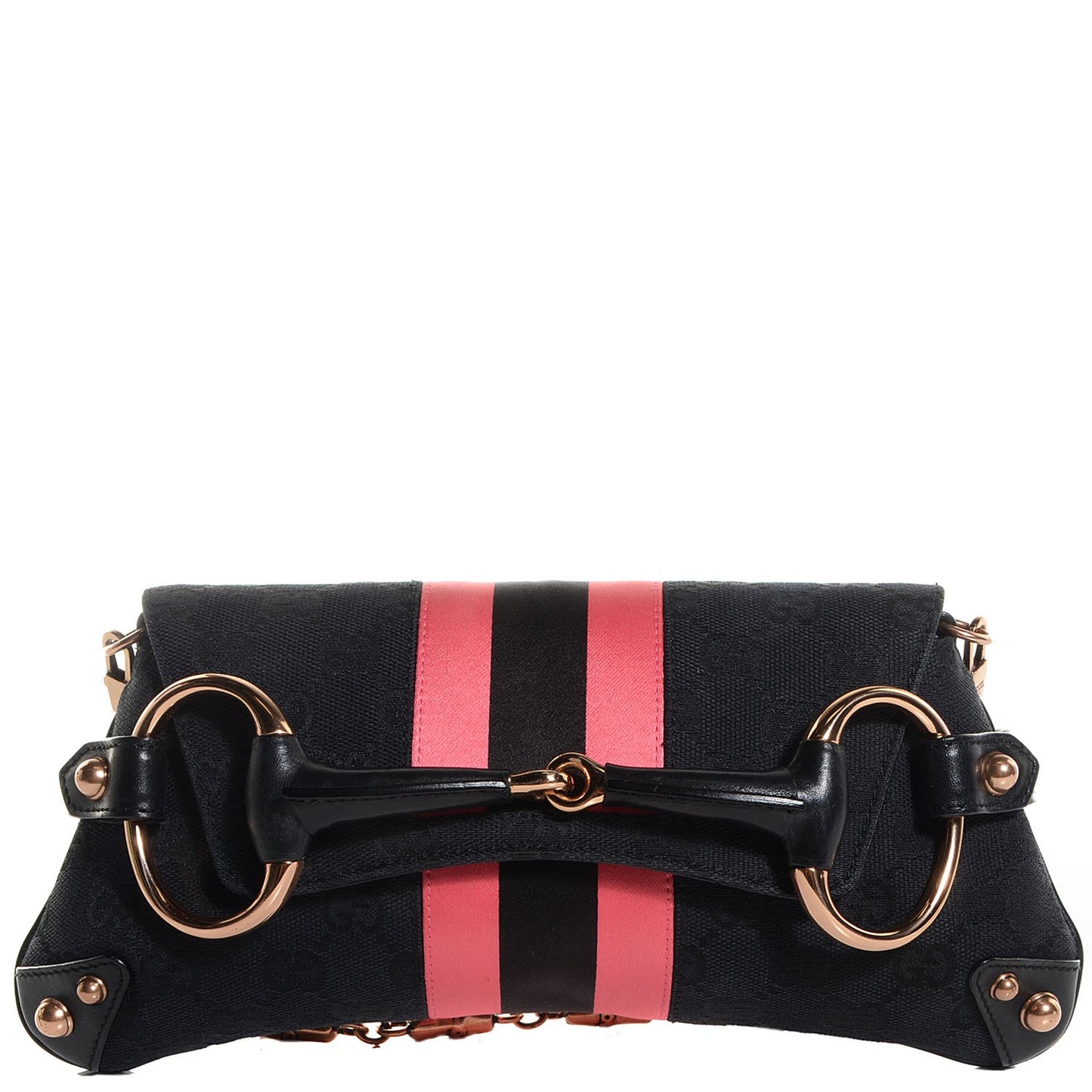 Monogram Horsebit Web Clutch Black