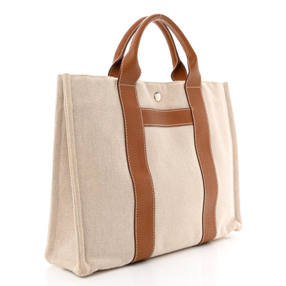 Hermes Toile Taurillon Clemence Sac Harnais Tote MM Beige Gold 3 of 12