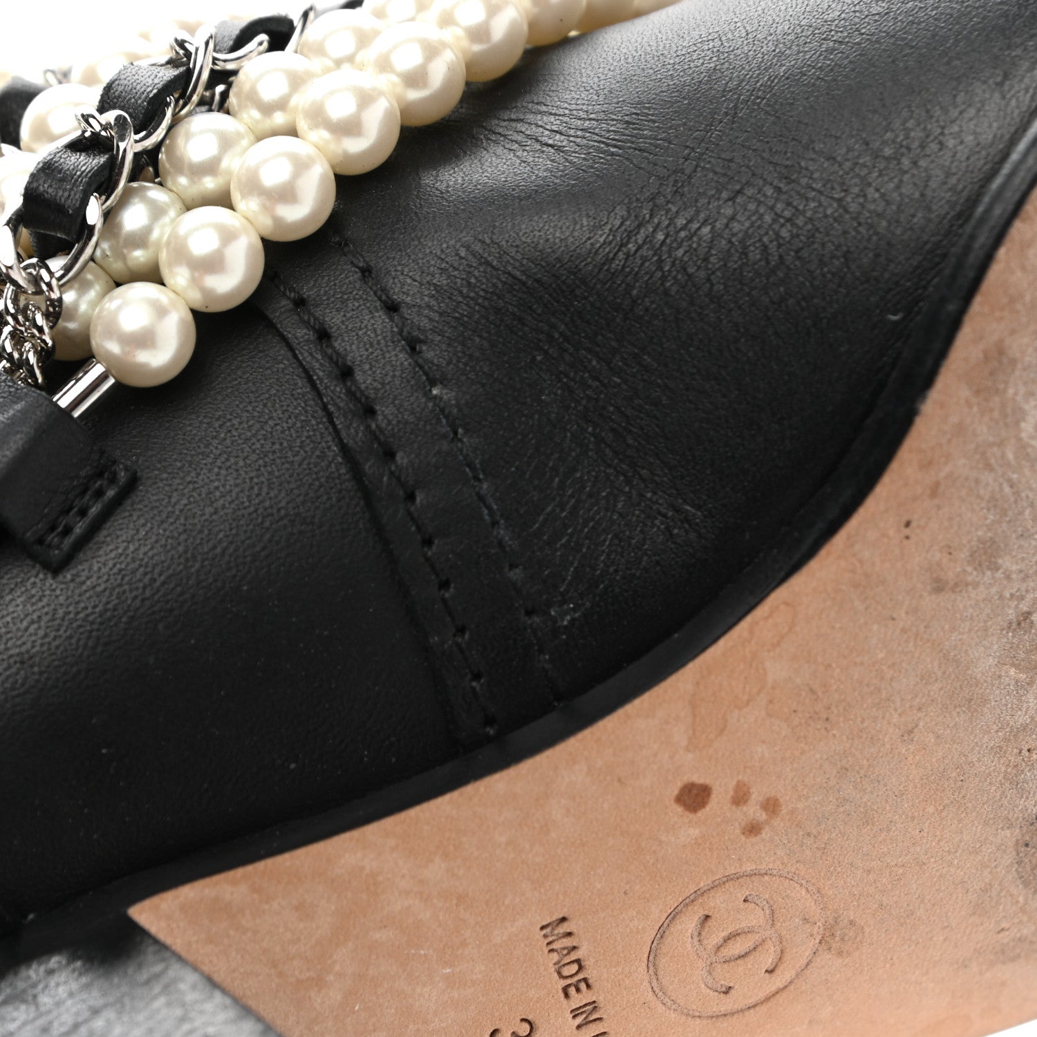 Chanel Calfskin Pearl Cap Toe Short Boots 37 Black 9 of 15