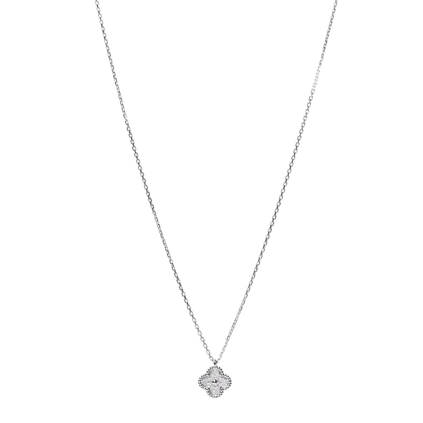 18K White Gold Diamond Sweet Alhambra Pendant Necklace