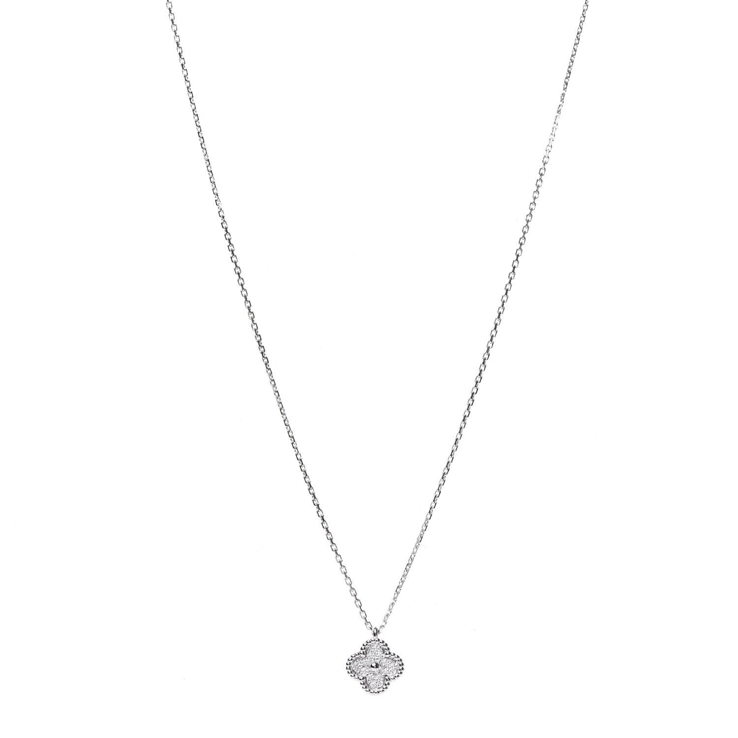 Van Cleef & Arpels 18K White Gold Diamond Sweet Alhambra Pendant Necklace 1 of 6
