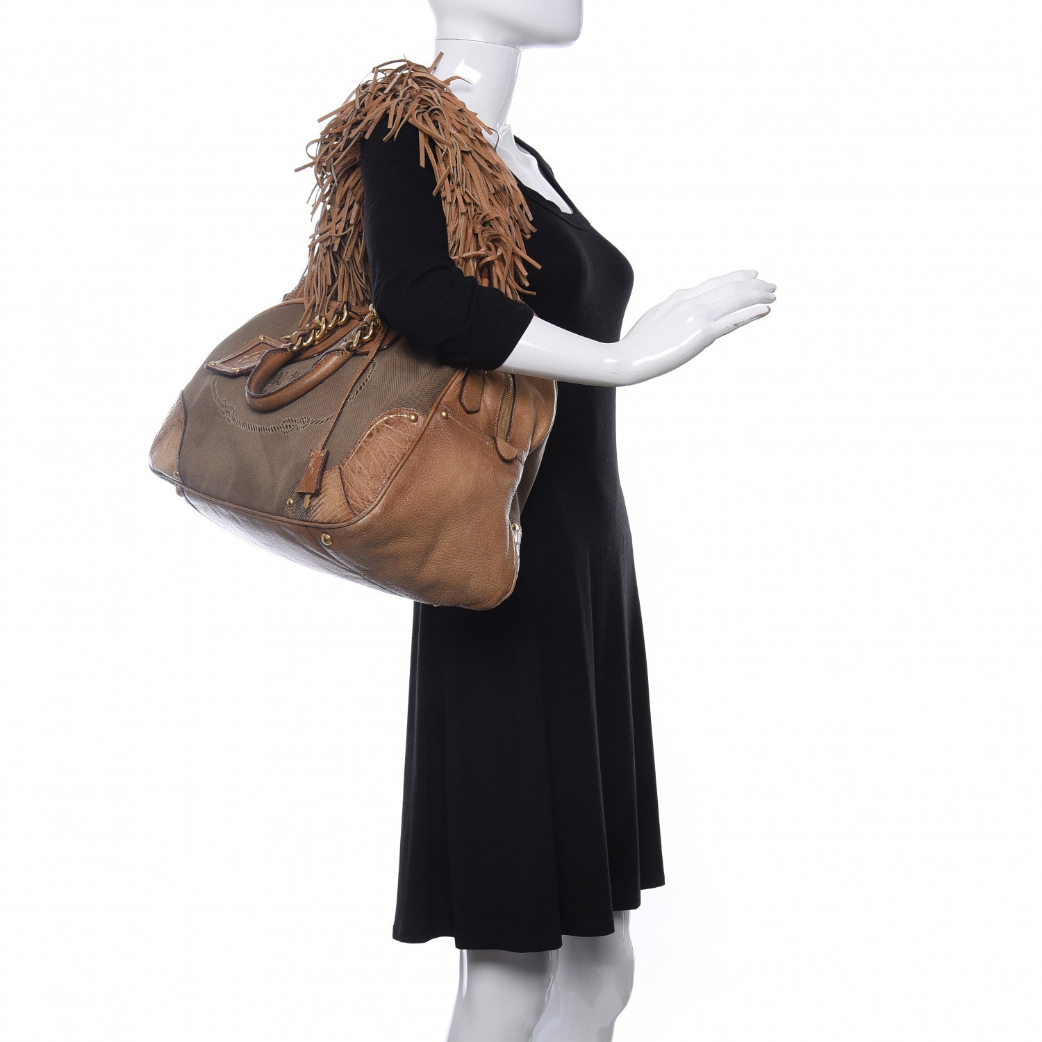 Prada Jacquard Logo Cervo Fringe Bowler Naturale 2 of 10