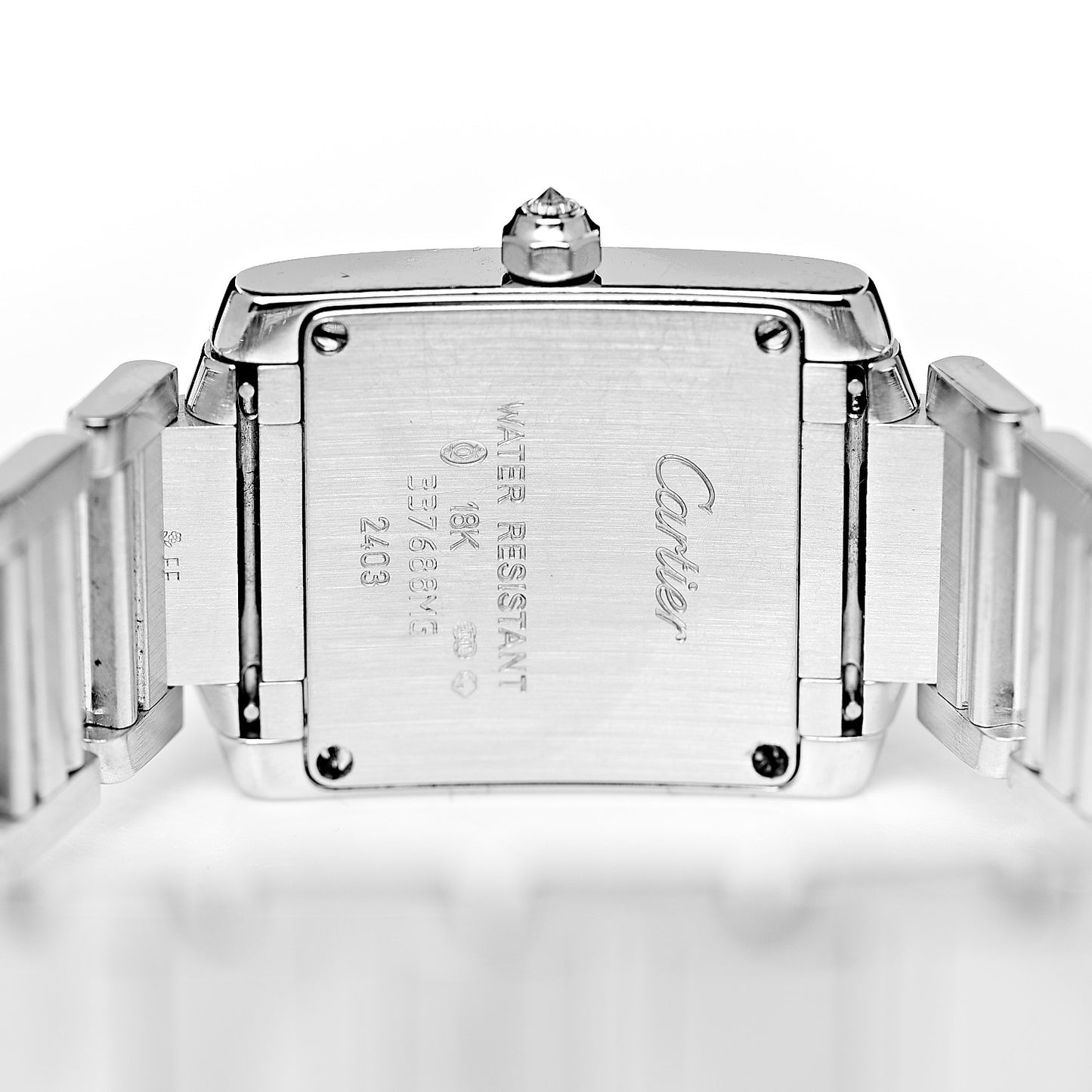 18K White Gold Diamond 20mm Tank Francaise Quartz Watch Blue