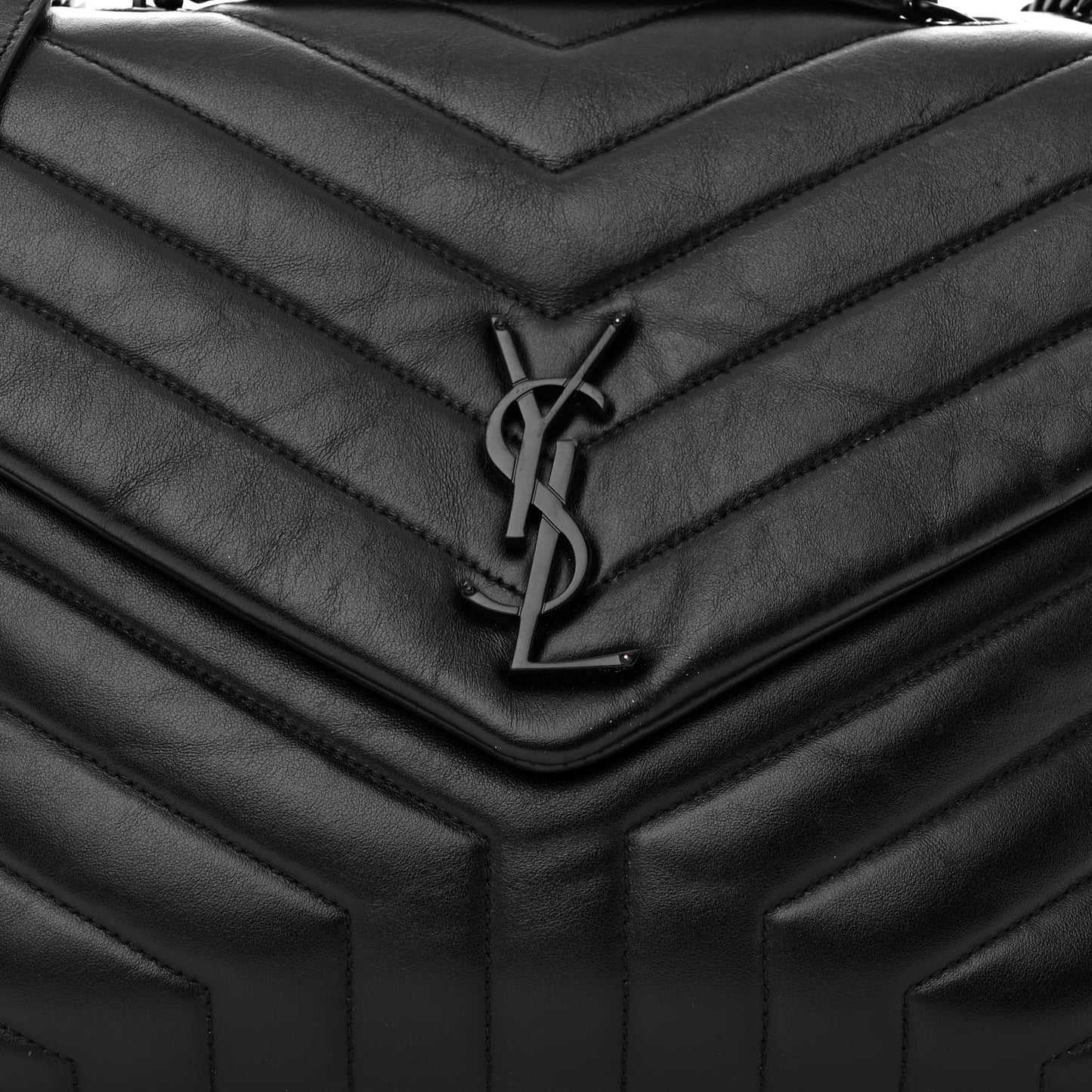 Calfskin Y Quilted Monogram Monochrome Medium Loulou Chain Satchel Black