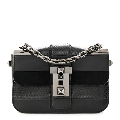 Valentino Garavani Snakeskin Embossed Vitello Calf Hair B-Rockstud Flap Black 1 of 11