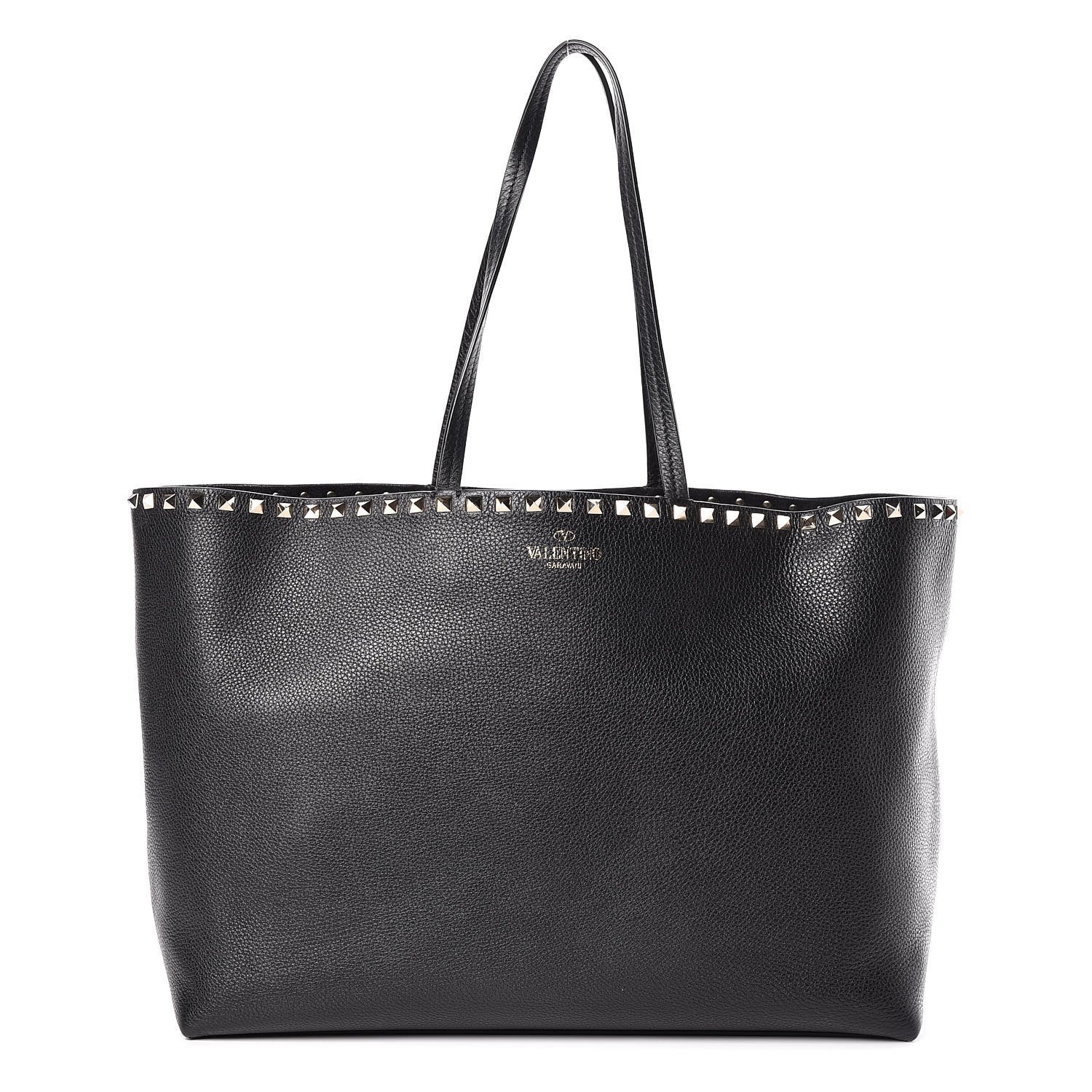 Valentino Garavani Grained Calfskin Rockstud Shoulder Tote Black 1 of 9