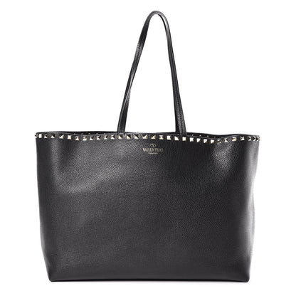 Valentino Garavani Grained Calfskin Rockstud Shoulder Tote Black 1 of 9