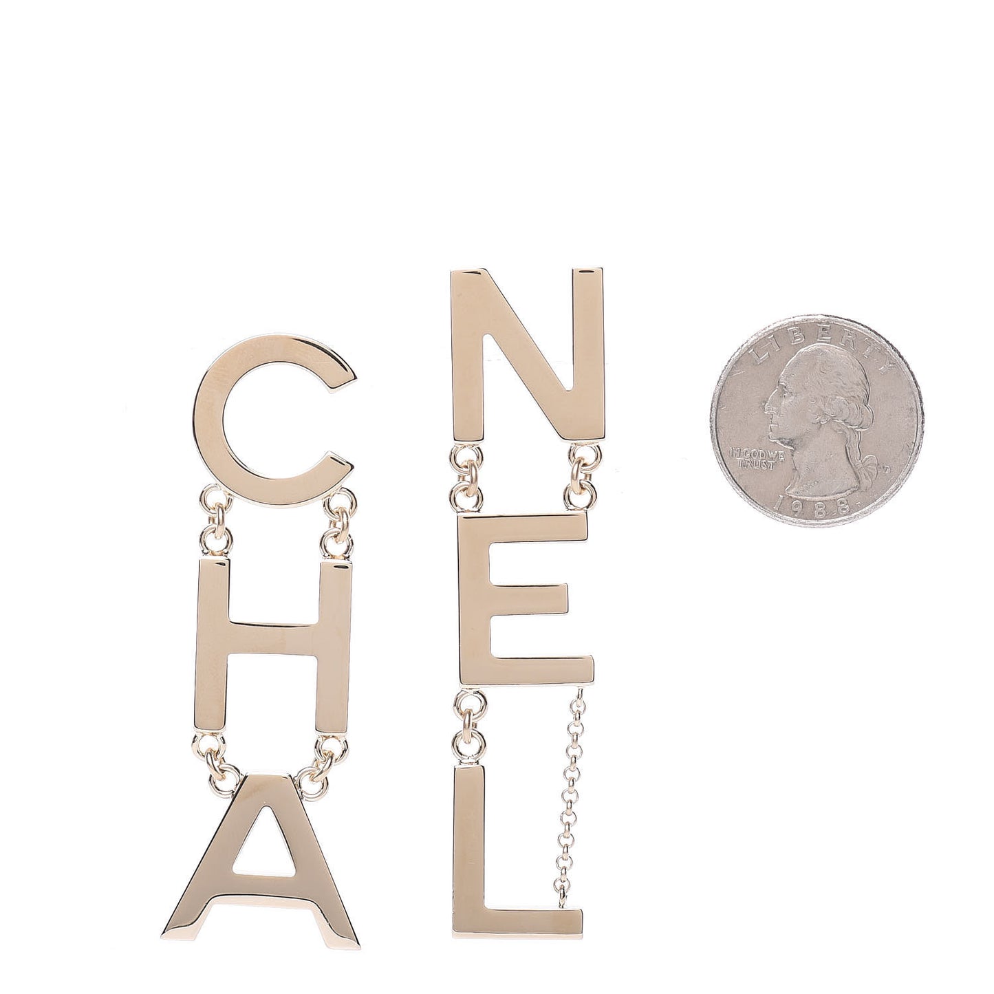 Metal Cha-Nel Logo Drop Earrings Gold