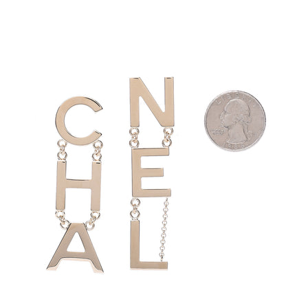 Chanel Metal Cha-Nel Logo Drop Earrings Gold 2 of 5
