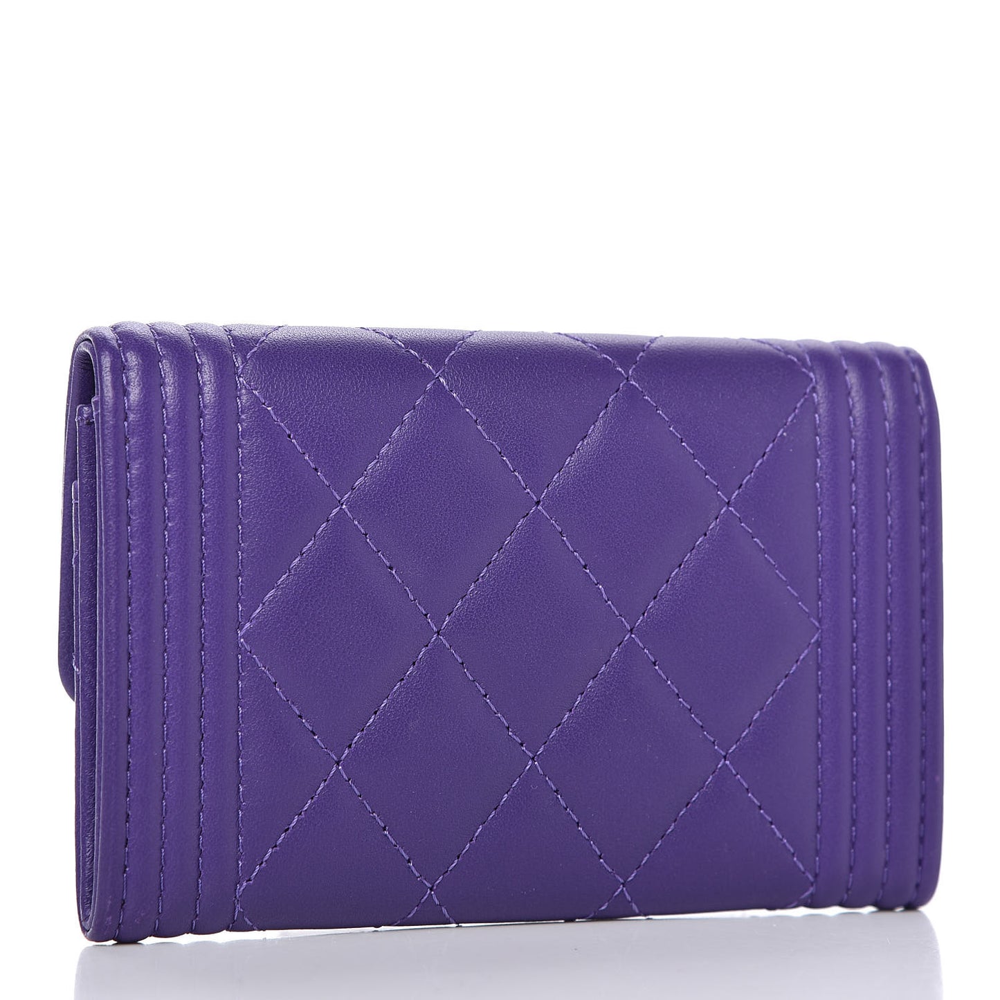 Lambskin Quilted Boy Card Holder Wallet Purple