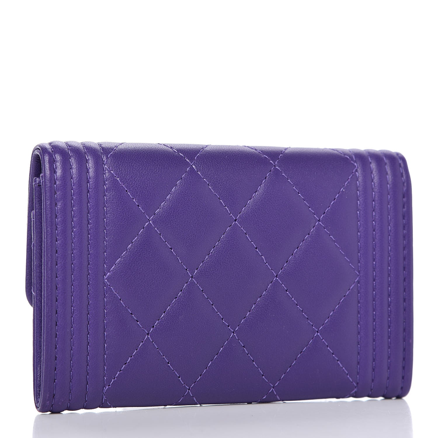 Chanel Lambskin Quilted Boy Card Holder Wallet Purple 3 of 9