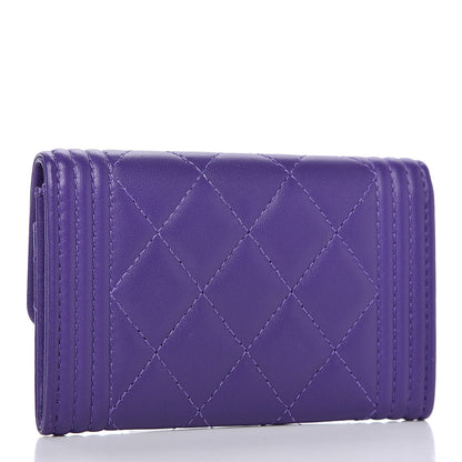 Chanel Lambskin Quilted Boy Card Holder Wallet Purple 3 of 9