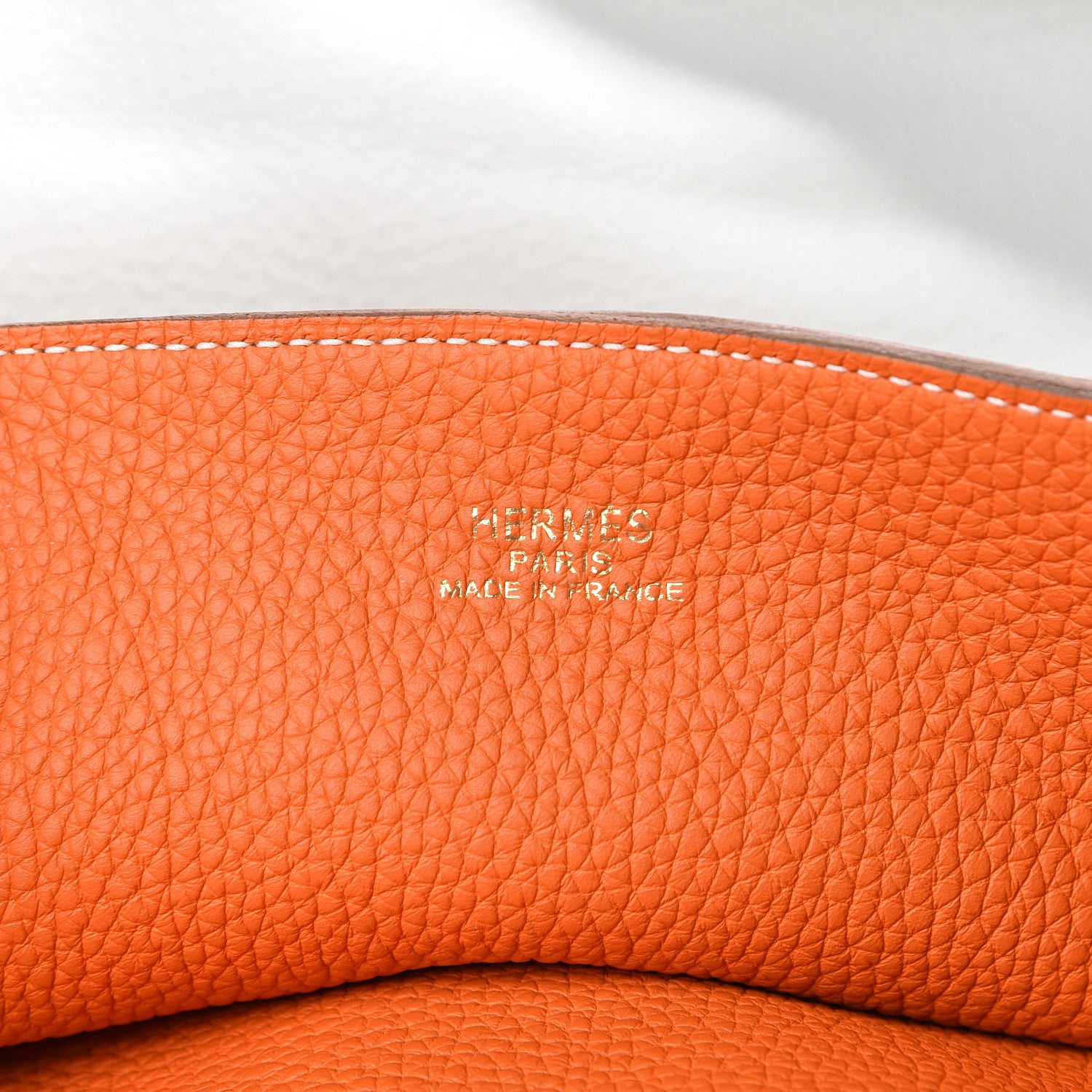 Hermes Taurillon Clemence Double Sens 36 Reversible Tote Gris Perle Orange 7 of 16