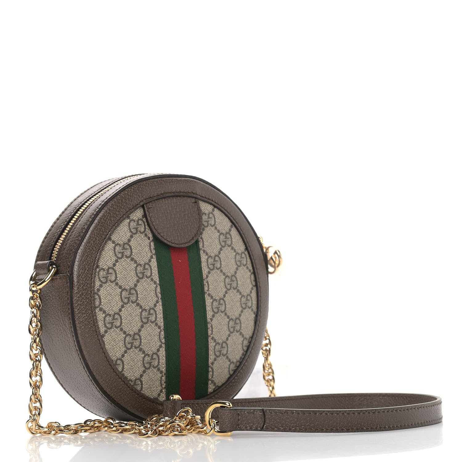 Gucci GG Supreme Monogram Web Mini Ophidia Round Shoulder Bag Brown 3 of 9
