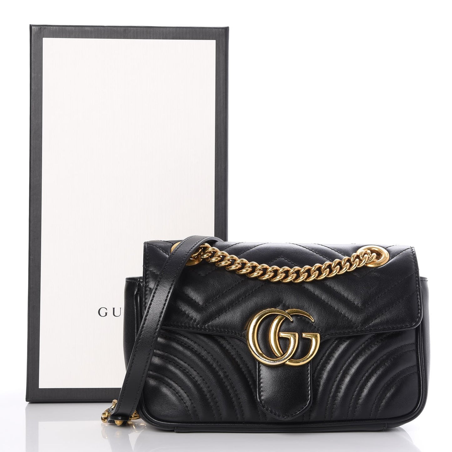 Calfskin Matelasse Mini GG Marmont Shoulder Bag Black