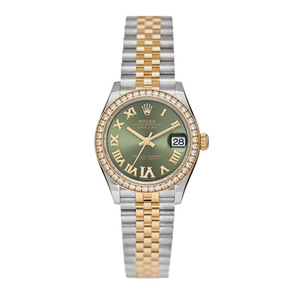 Rolex Stainless Steel 18K Yellow Gold Diamond 31mm Oyster Perpetual Datejust Watch Olive Green Roman 278383 1 of 4