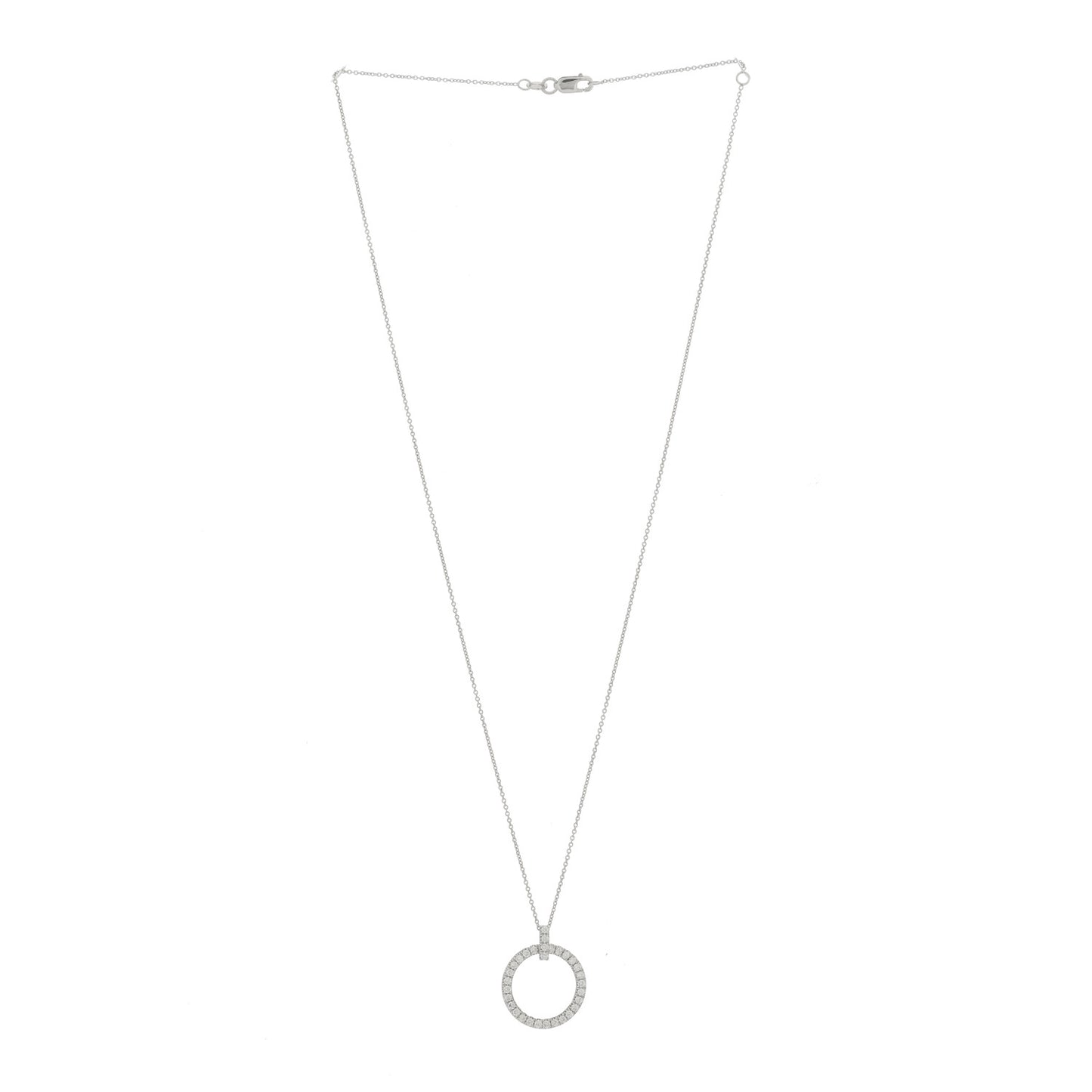 18K White Gold Diamond Circle Pendant Necklace