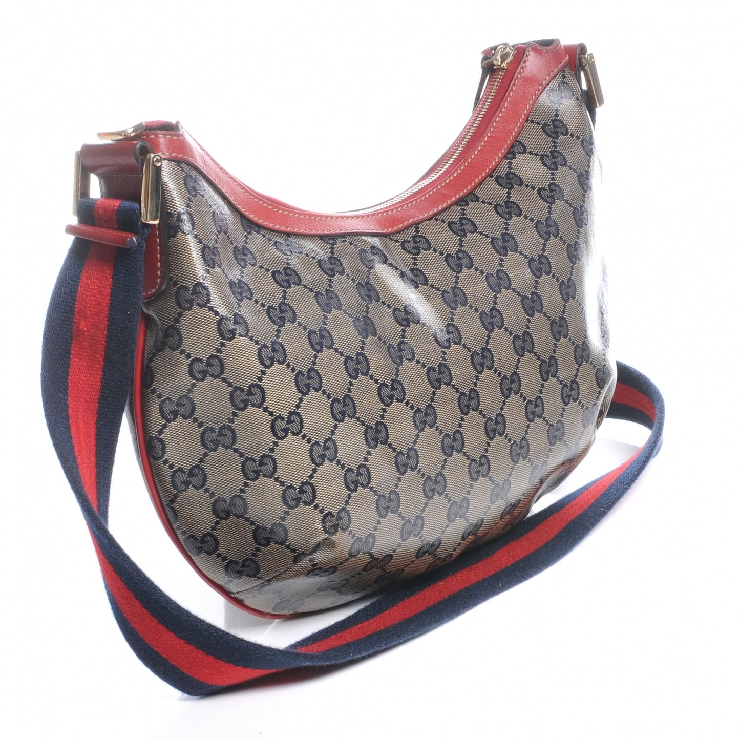 Crystal Monogram Web Medium Half Moon Hobo Navy