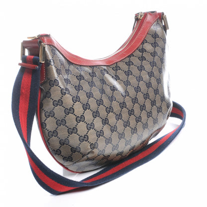 Gucci Crystal Monogram Web Medium Half Moon Hobo Navy 3 of 8